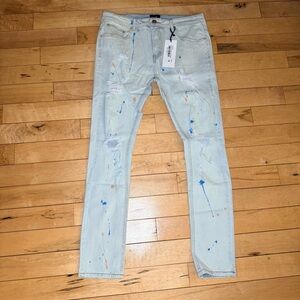 COOPER 9 501 Classic Distress Skinny Jeans Ice Wash  PAINT SPLATTER  Mens 36
